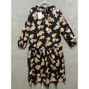 Who What Wear Black Floral Prairie Paisley Sz M Long Sleeve Dress NWT